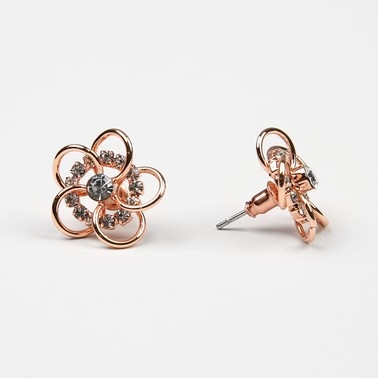 Delicate rose gold flower stud earrings (Pair) 