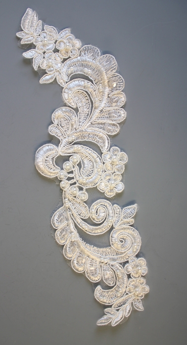 Corded lace swirl applique with pearls  