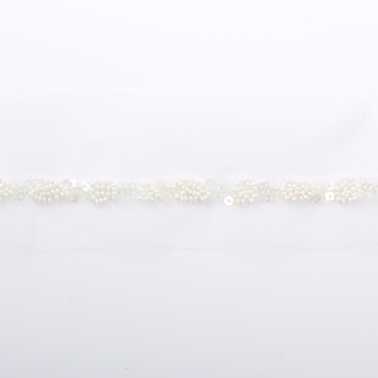 Sequin and seed bead ivory edging